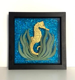 Gold-Gilded Seahorse Framed Artwork – Hand-Painted