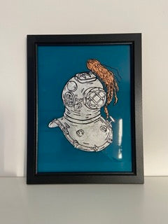 Divers Helmet with Jellyfish - Hand painted Gilded Artwork – Framed